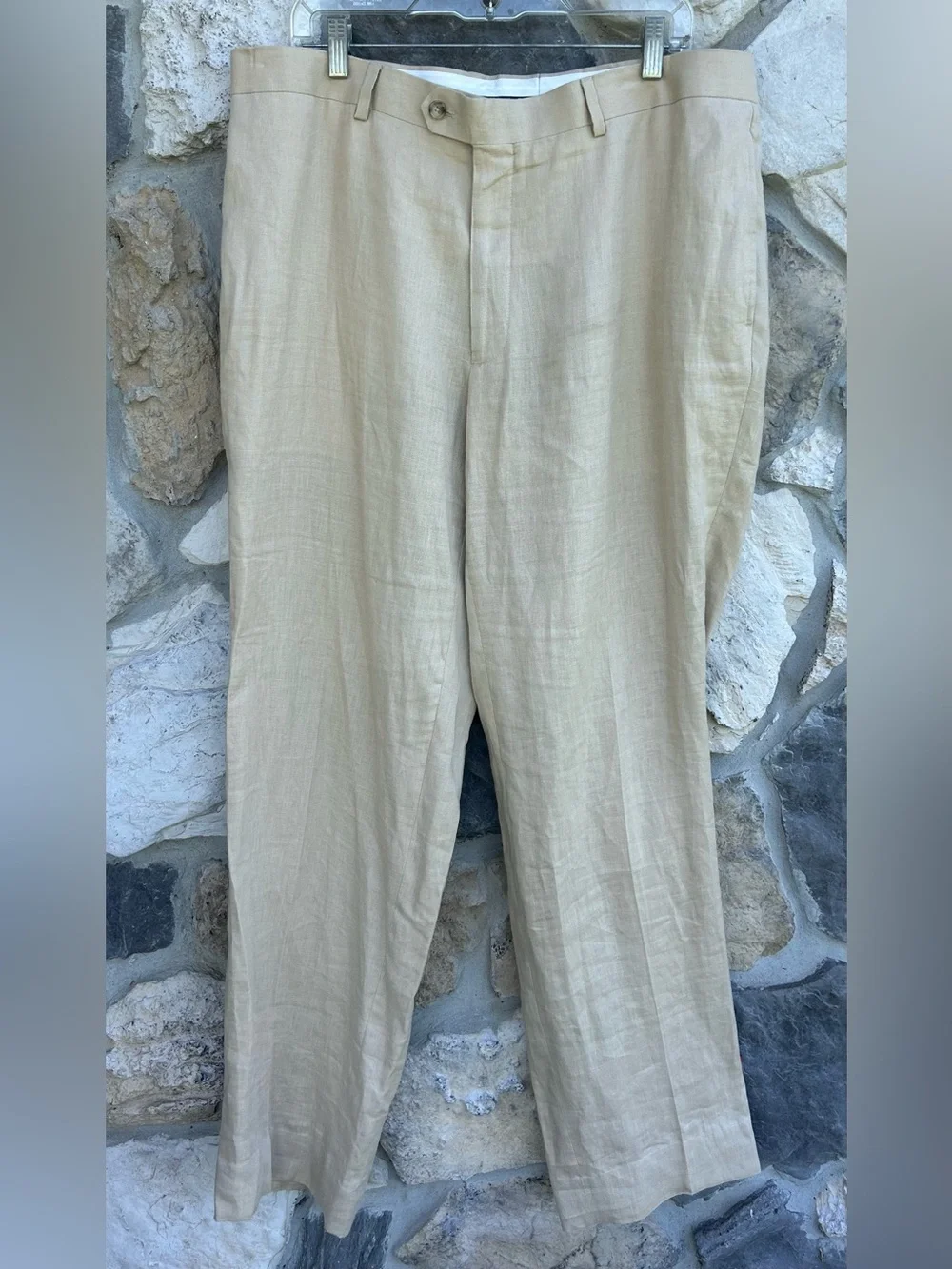 Pronto Uomo Mens 100% Linen Dress Pants Size 40 Beige Beach Wedding Formal Event